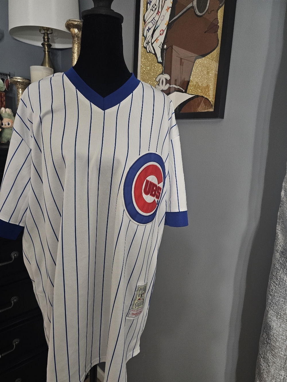 Mitchell & Ness White Jersey with Blue Pinstripes